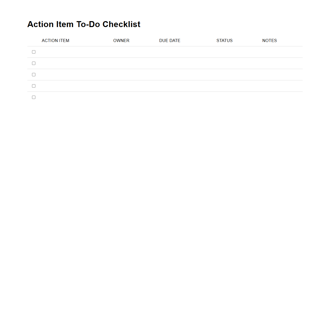 Action Item To-Do Checklist Template for Efficient Tracking