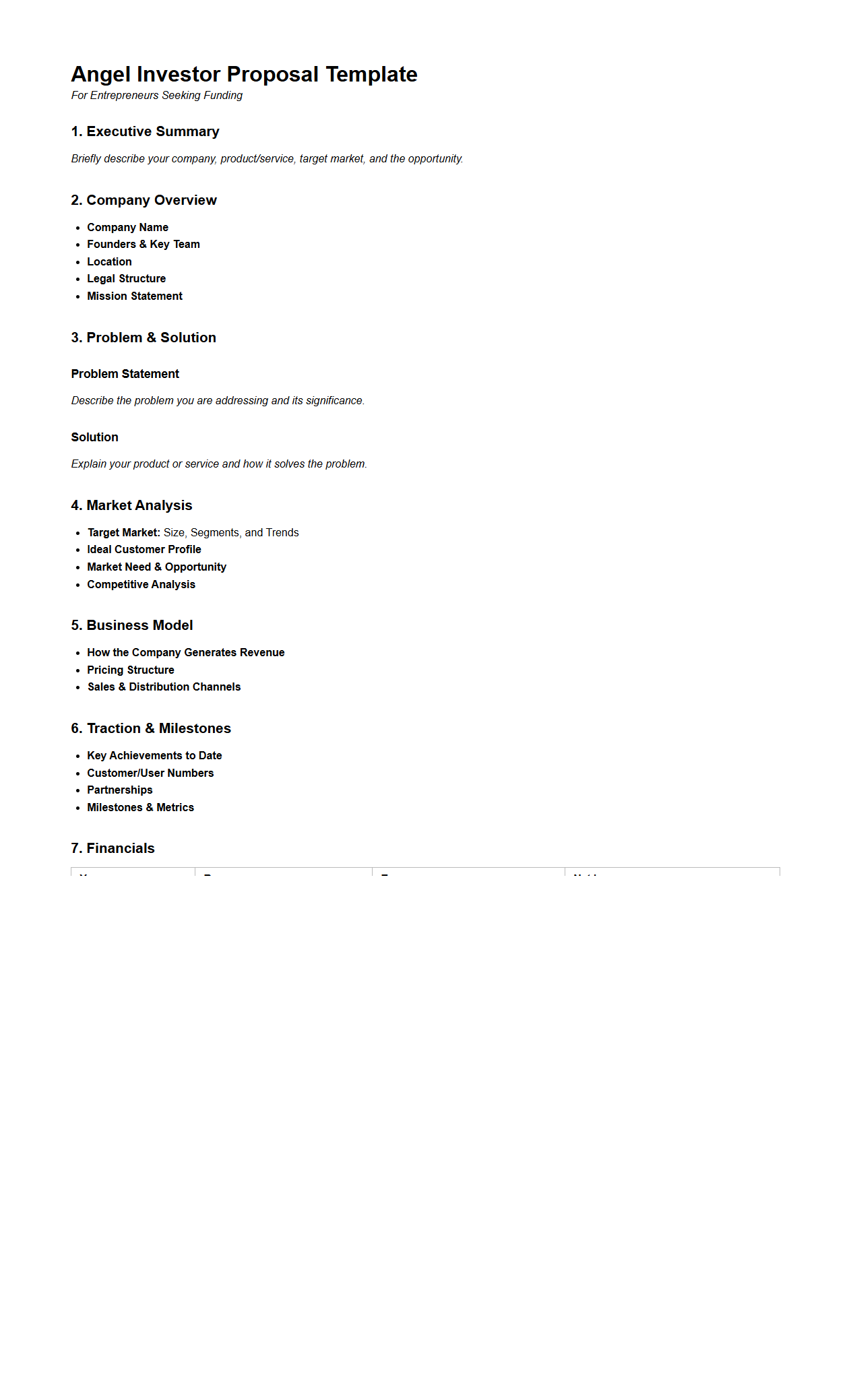 Angel Investor Proposal Template for Entrepreneurs