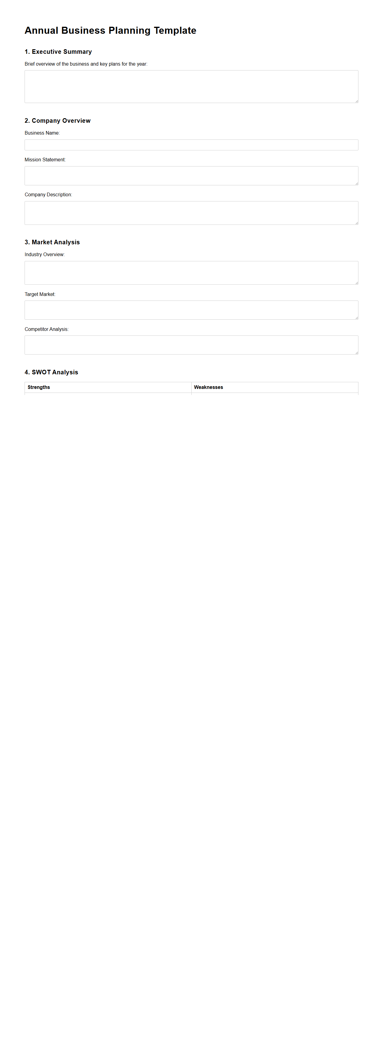 Annual Business Planning Template