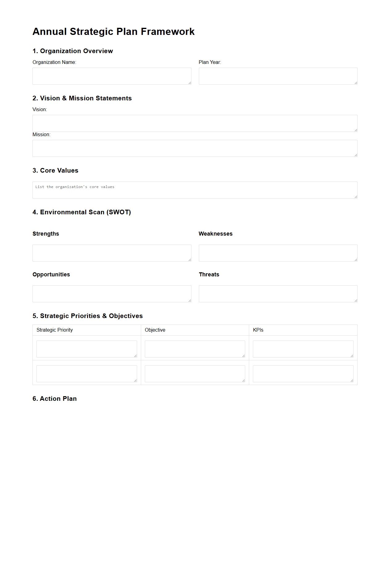 Annual Strategic Plan Framework Template