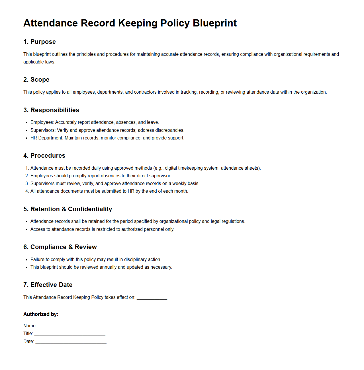 Attendance Record Keeping Policy Blueprint