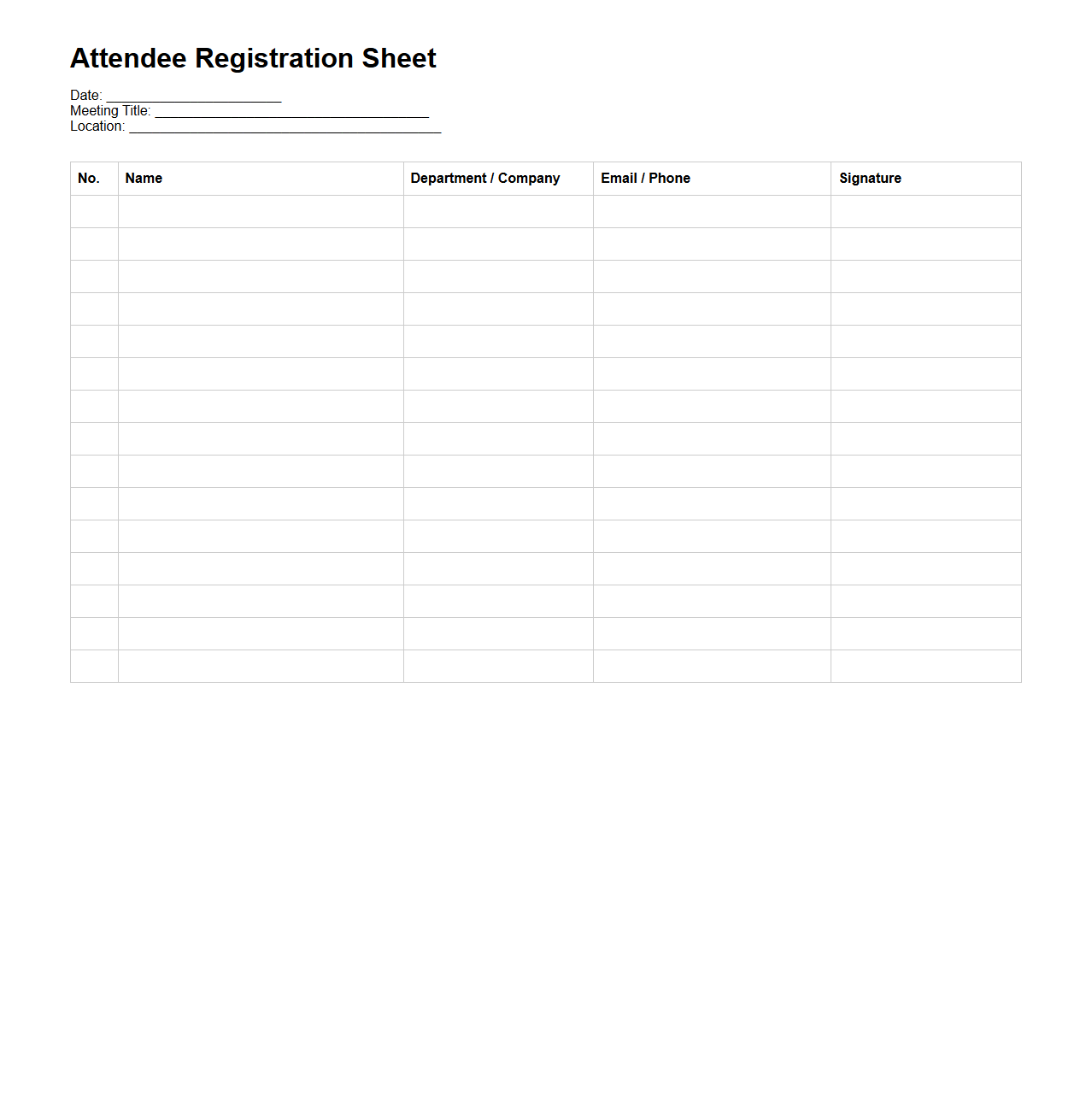 Attendee Registration Sheet for Meetings