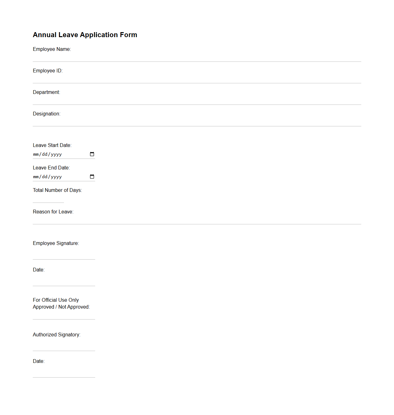 Basic Annual Leave Application Format