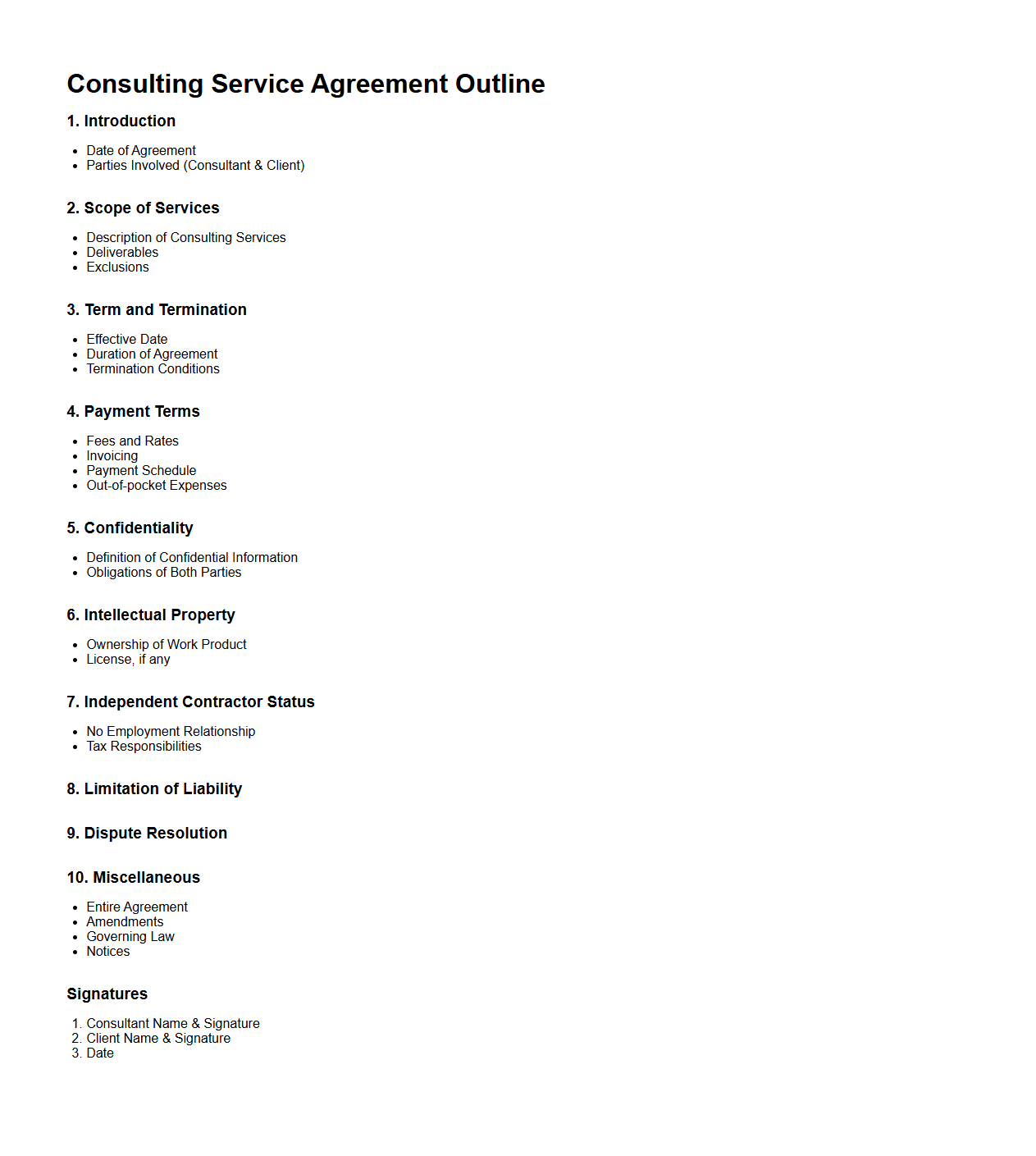 Basic Consulting Service Agreement Outline
