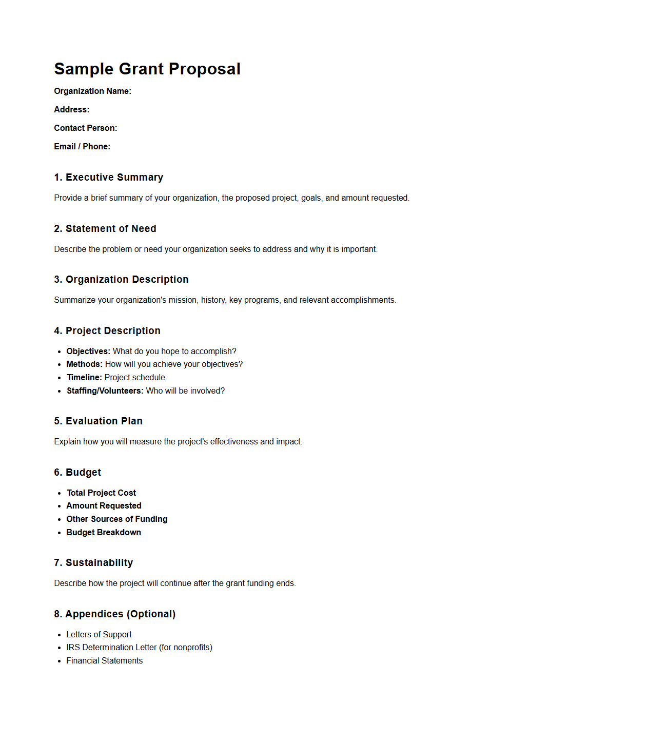 Basic Grant Proposal Format for Nonprofits