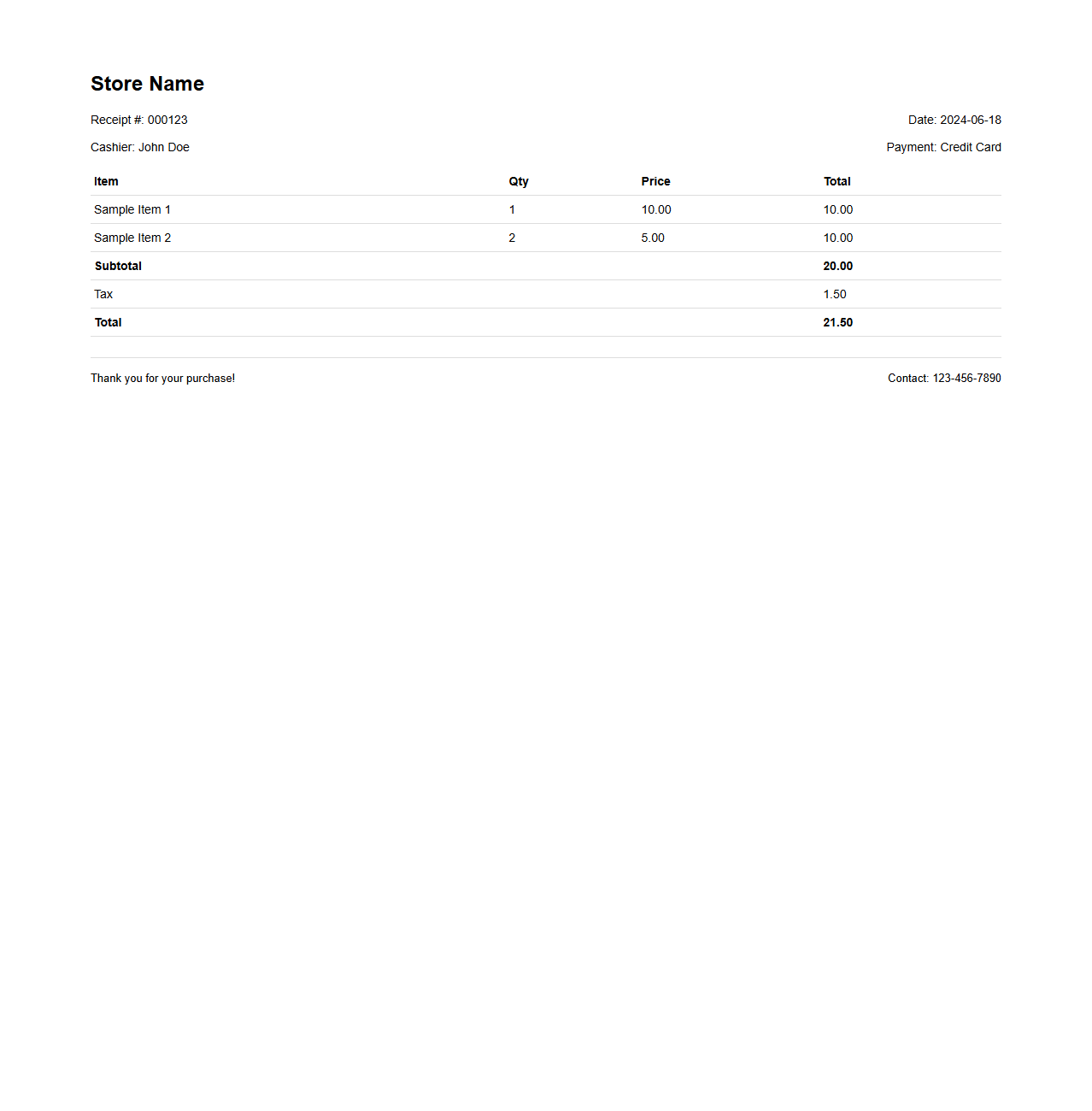 Basic Itemized Receipt Template for Retailers