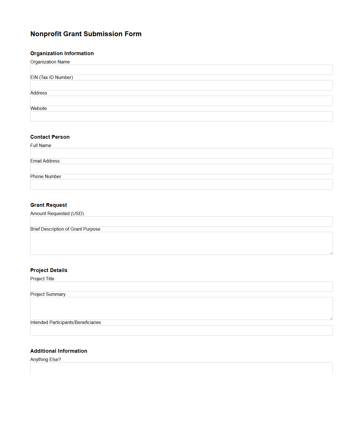 Basic Nonprofit Grant Submission Form