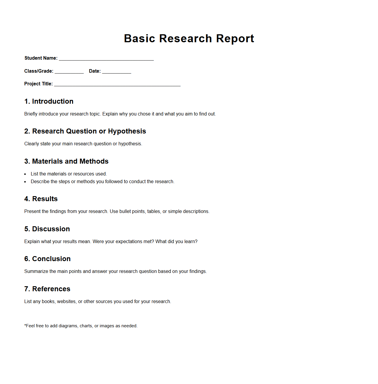 Basic Research Report Format for School Projects