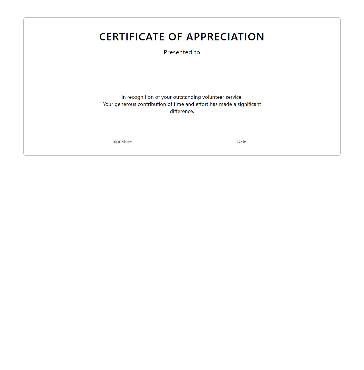 Basic Volunteer Acknowledgment Certificate Design
