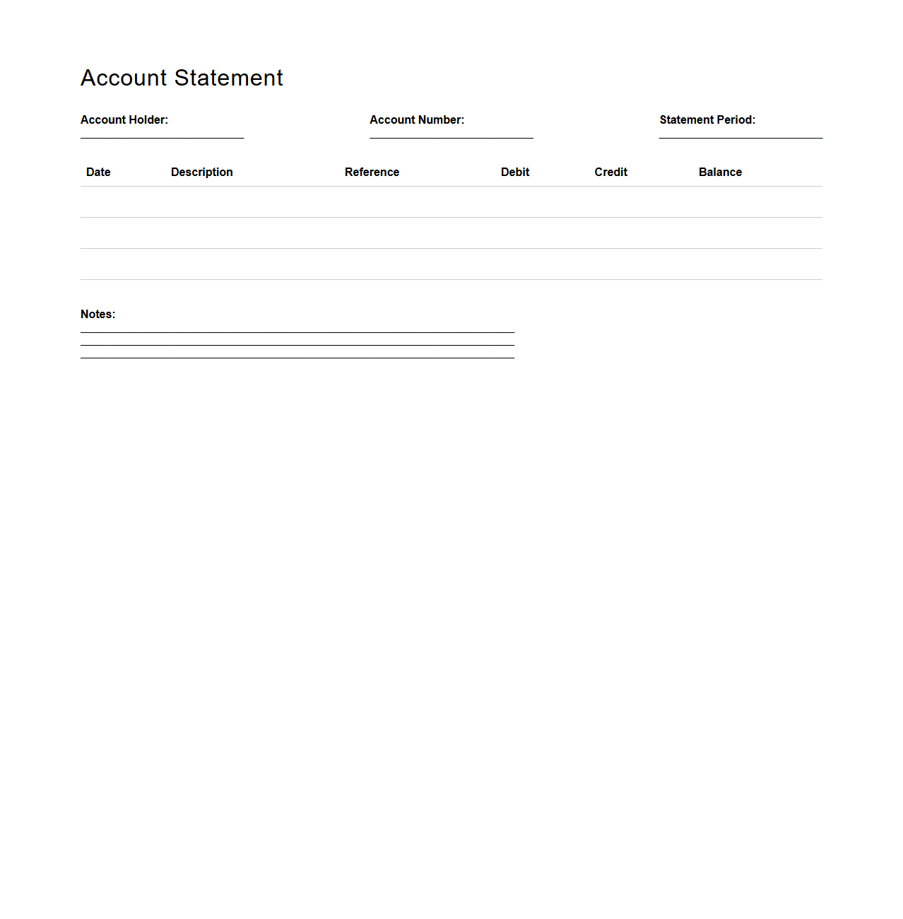 Blank Account Statement Template for Transaction History