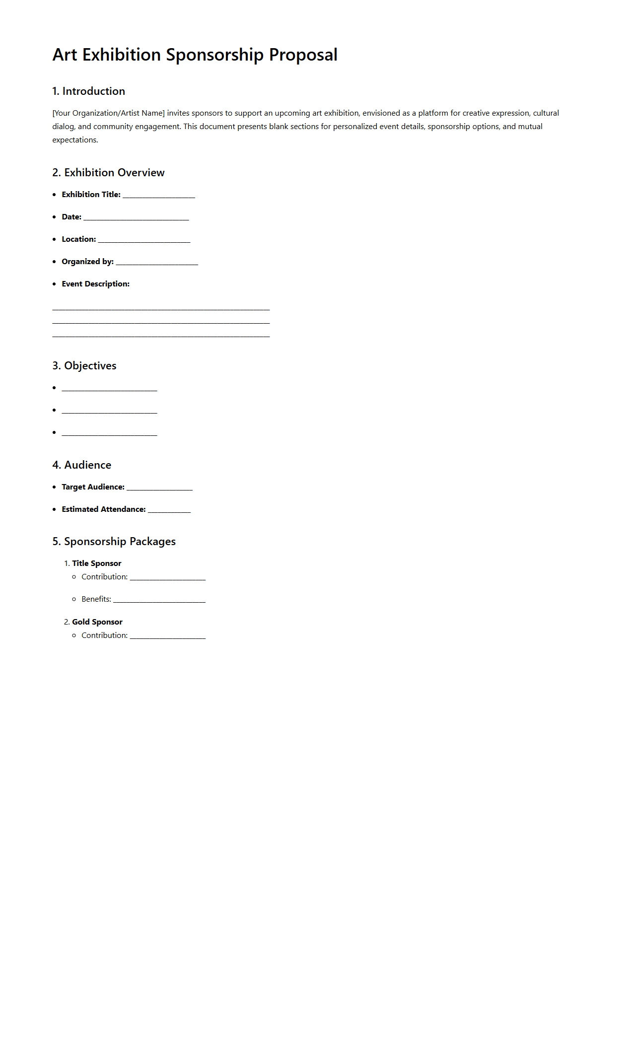 Blank Art Exhibition Sponsorship Proposal Document