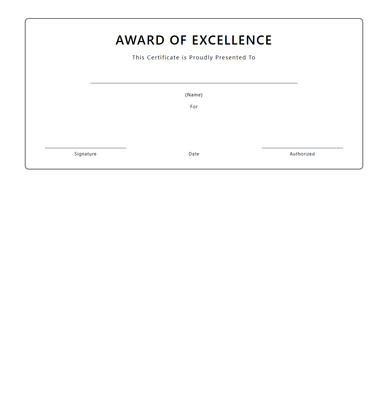 Blank Award of Excellence Certificate Template