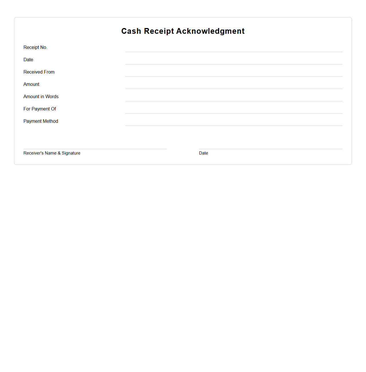 Blank Cash Receipt Acknowledgment Template