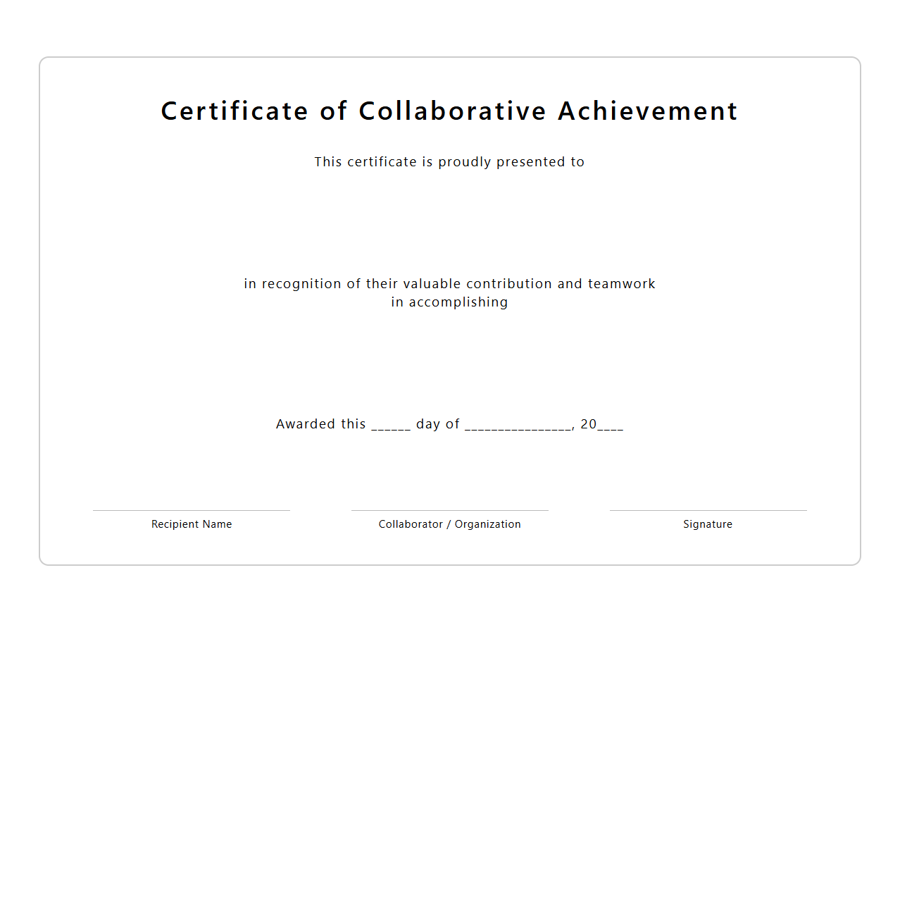 Blank Certificate Template for Collaborative Achievement