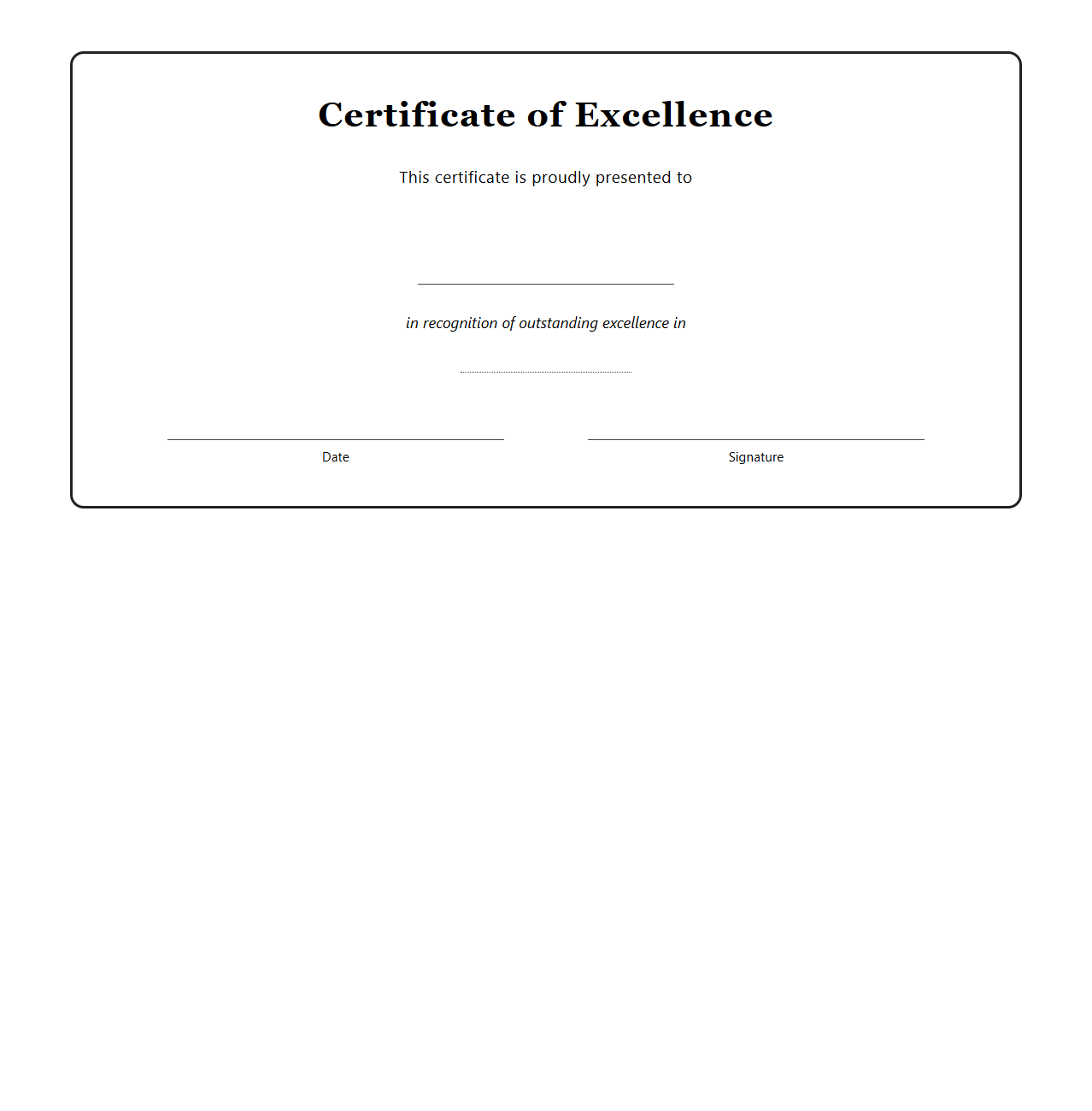 Blank Certificate Template for Excellence