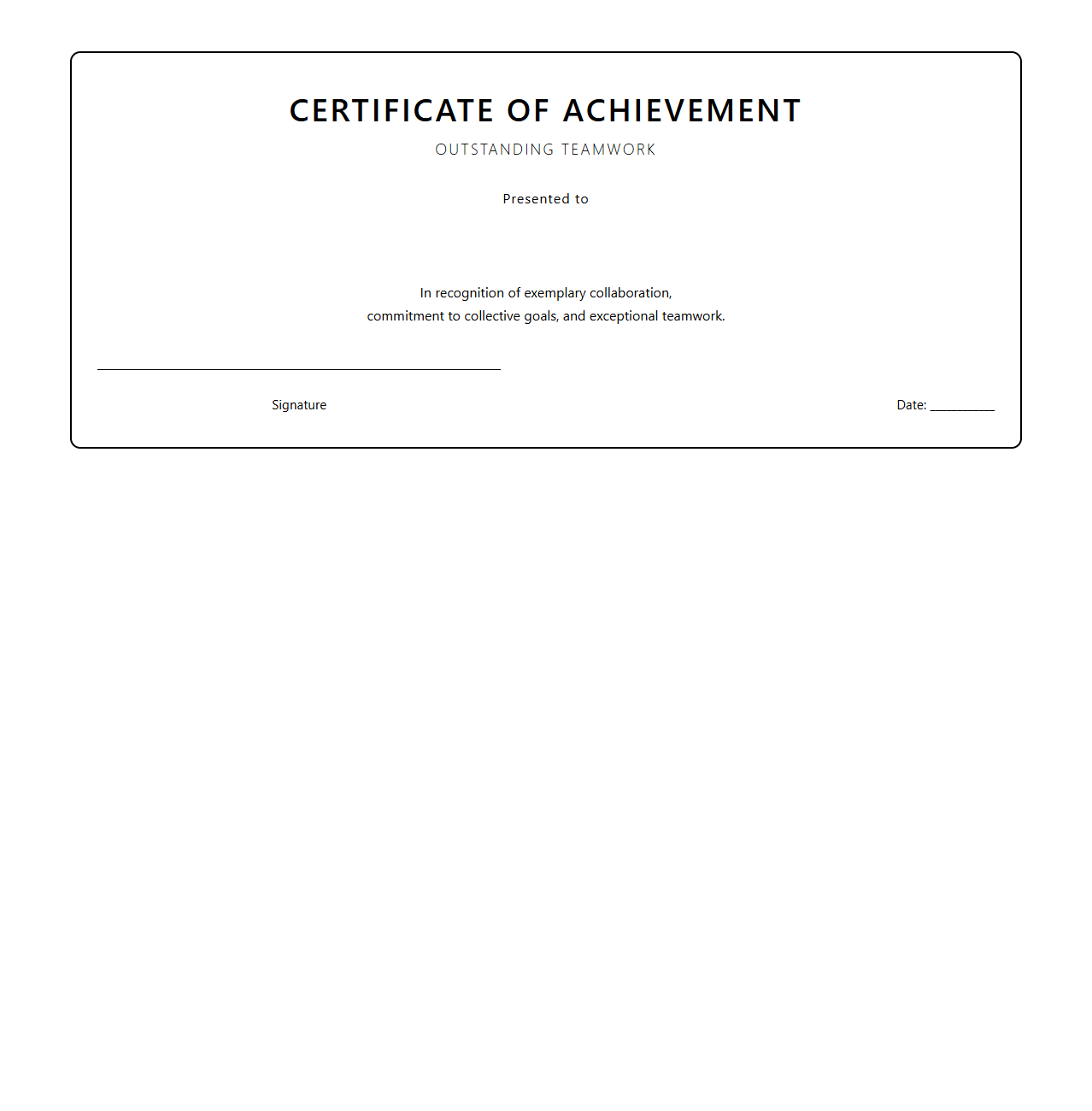Blank Certificate Template for Outstanding Teamwork