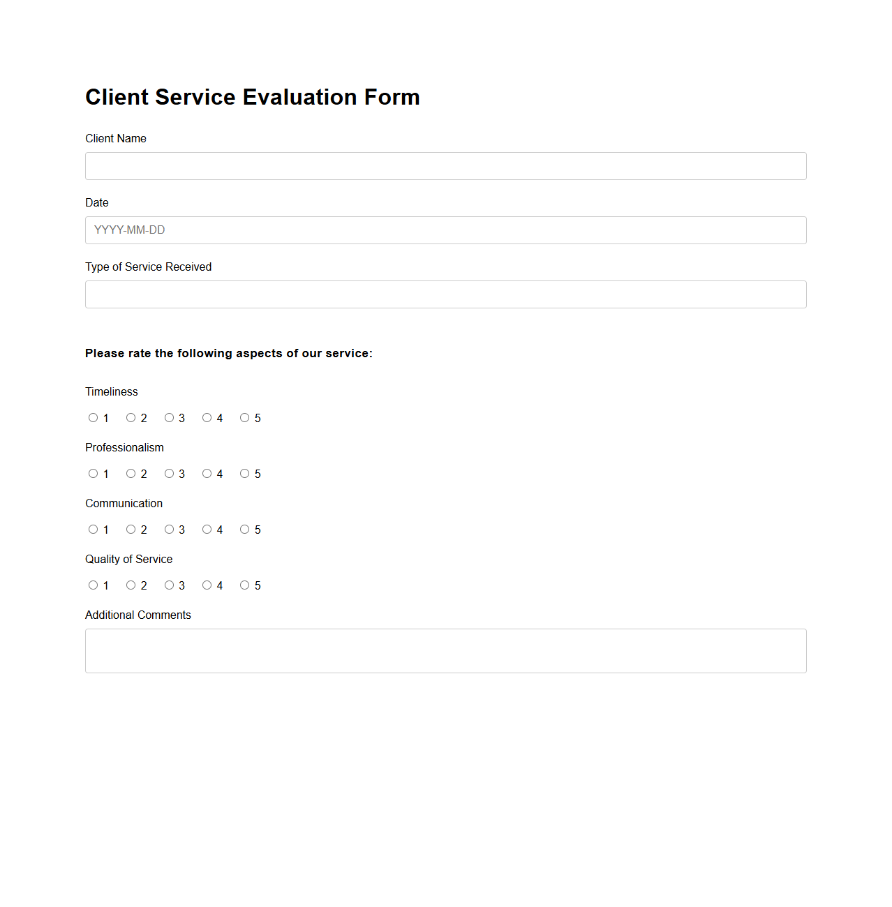 Blank Client Service Evaluation Form
