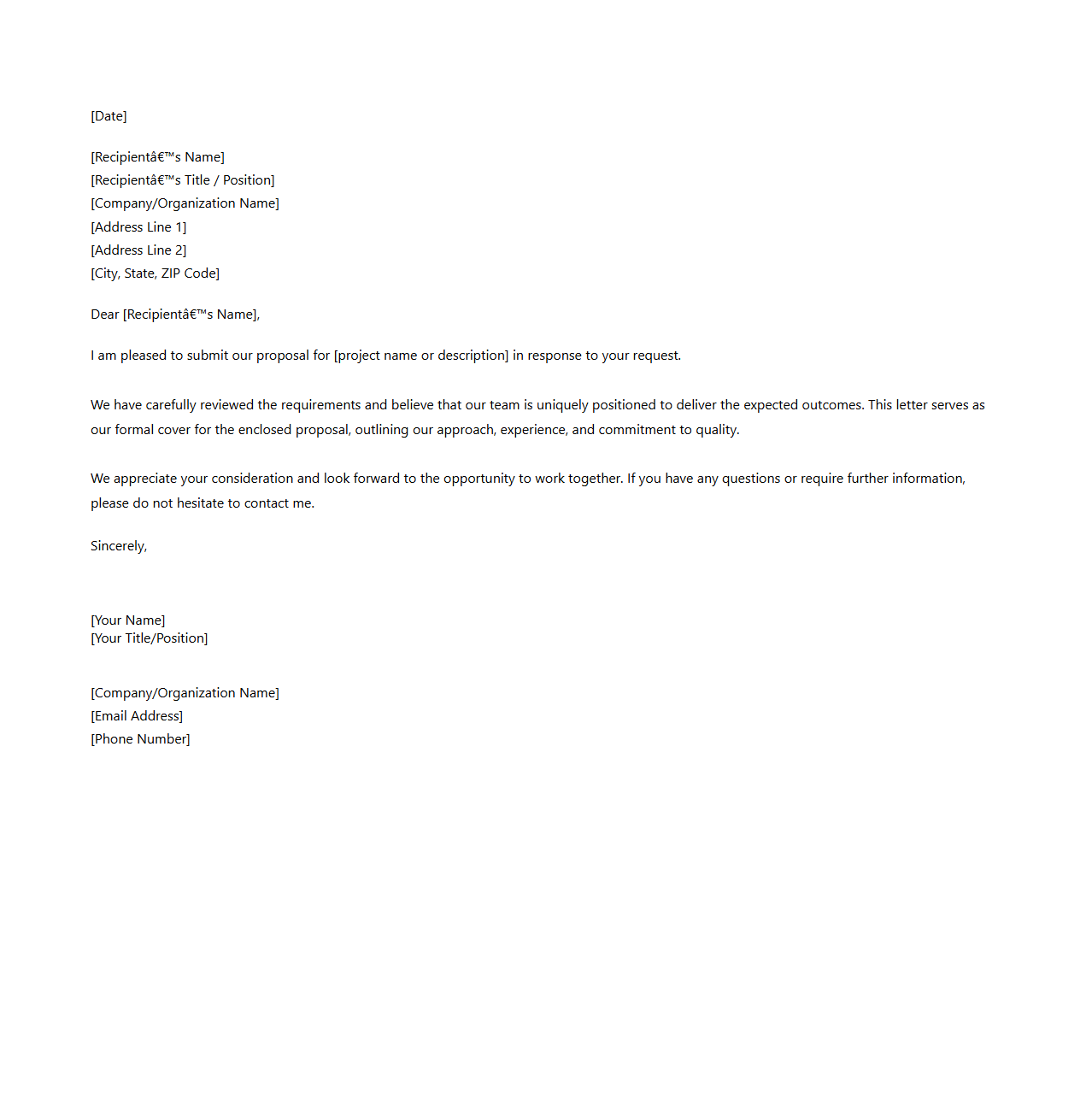 Blank Cover Letter Template for Proposals