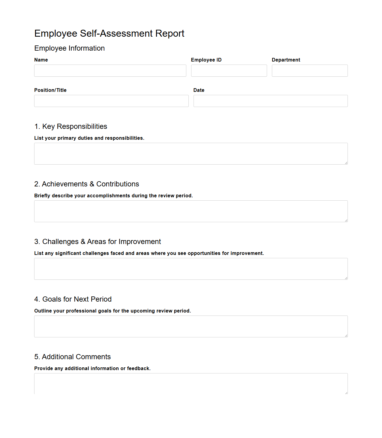 Blank Employee Self-Assessment Report