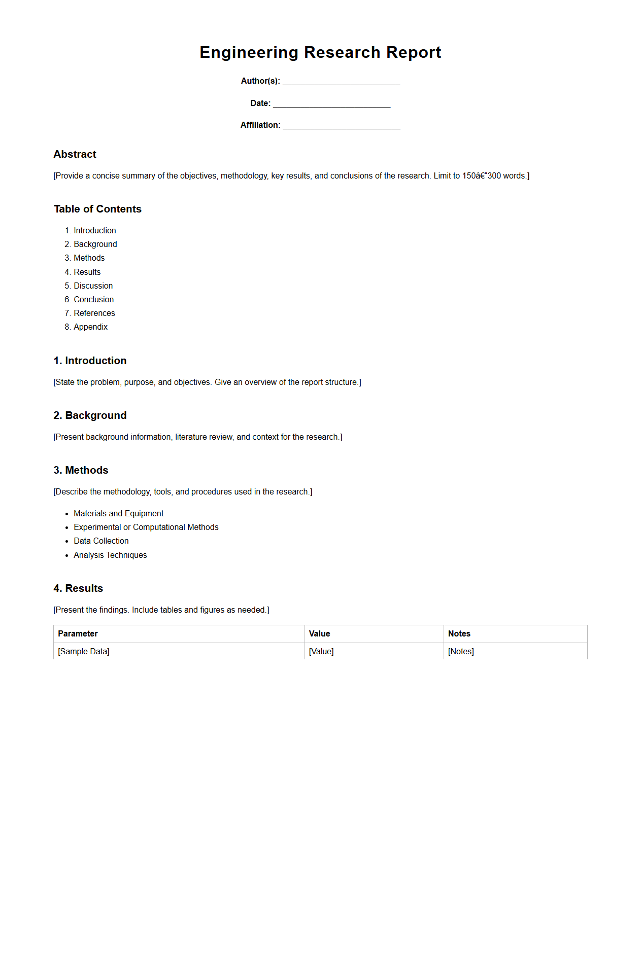 Blank Engineering Research Report Template