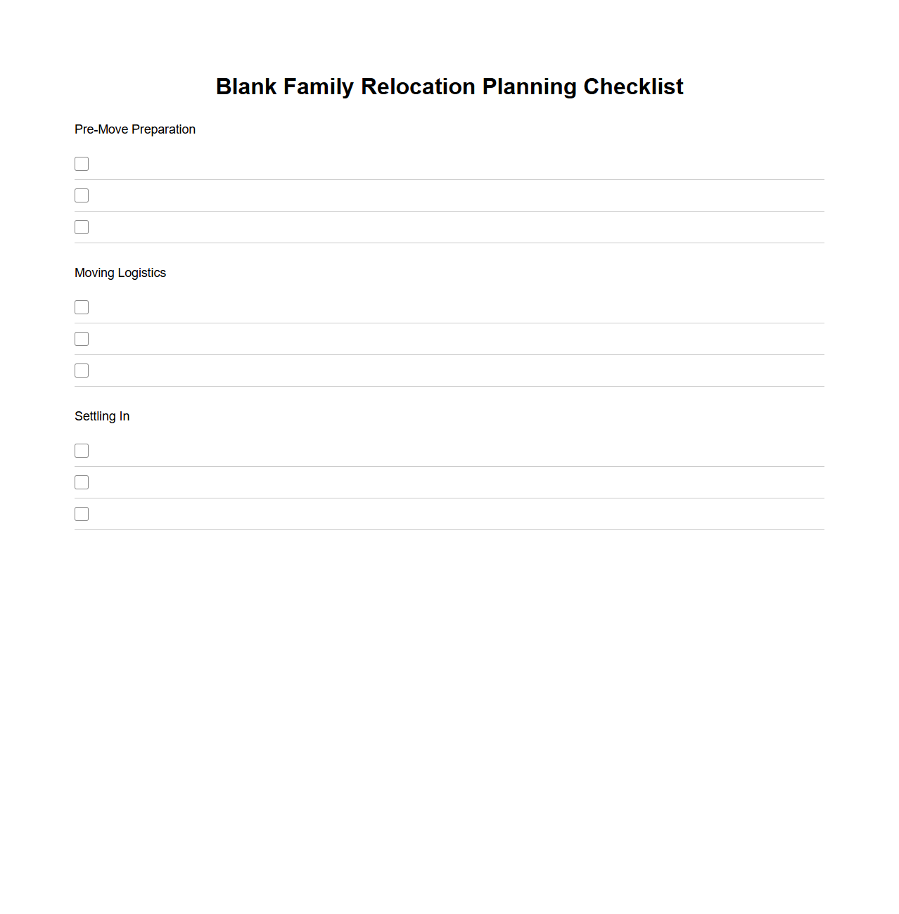 Blank Family Relocation Planning Checklist