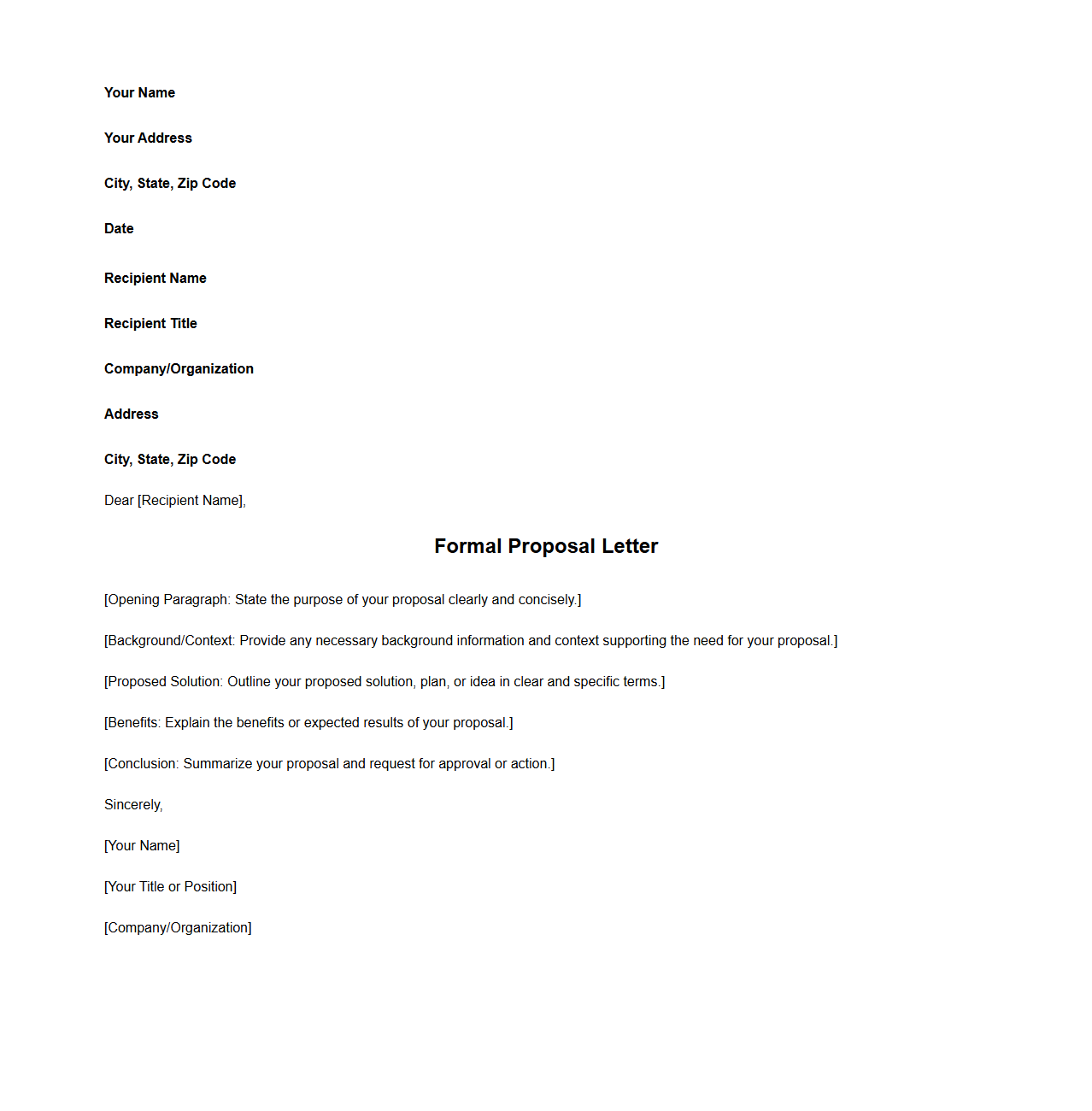 Blank Formal Proposal Letter Sample