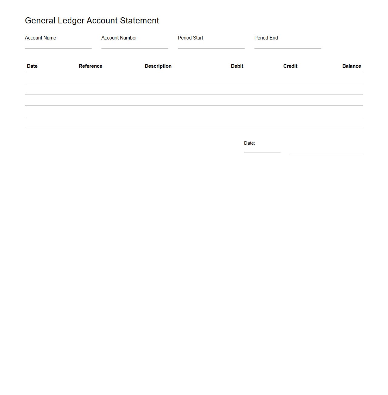 Blank General Ledger Account Statement