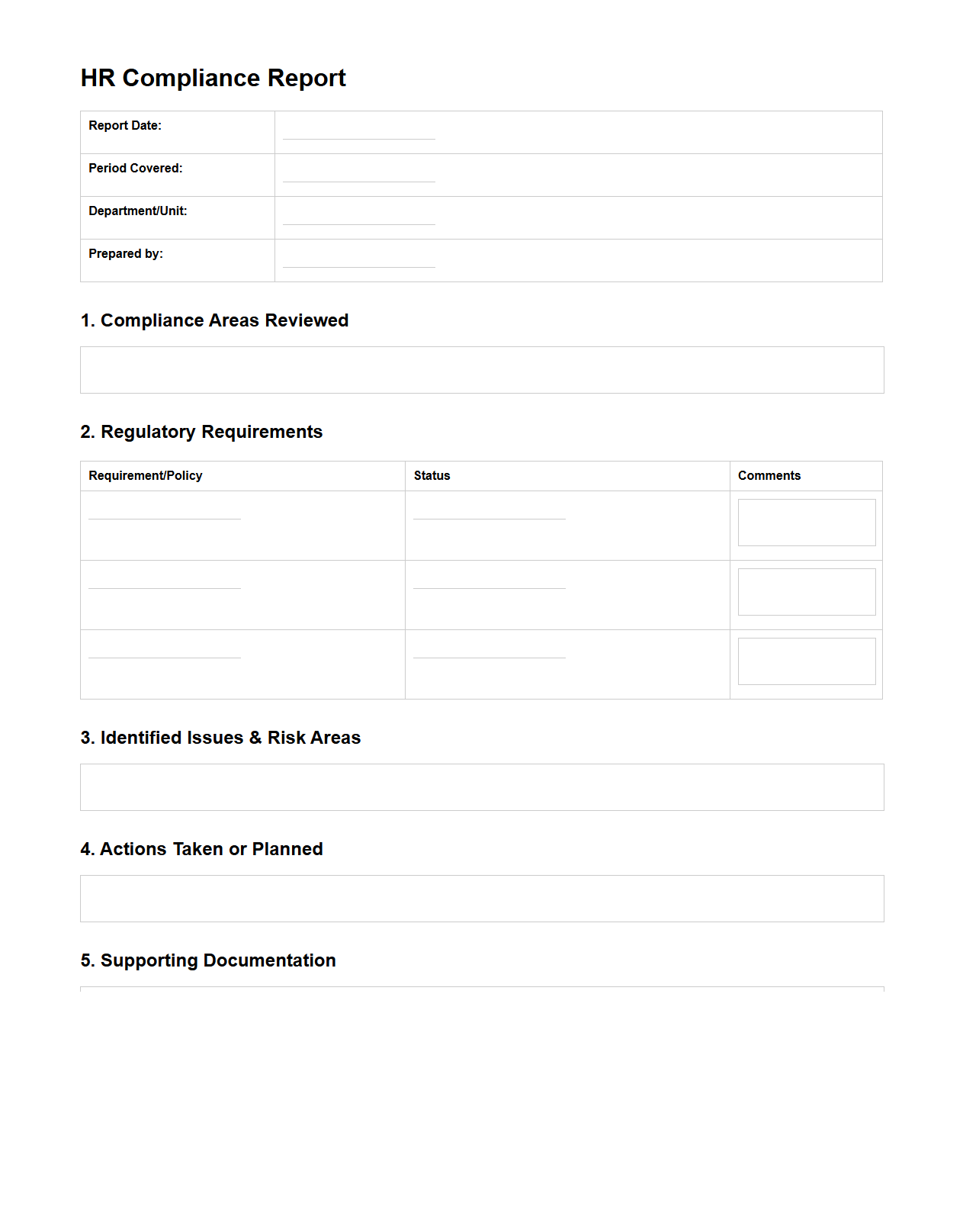 Blank HR Compliance Report Template