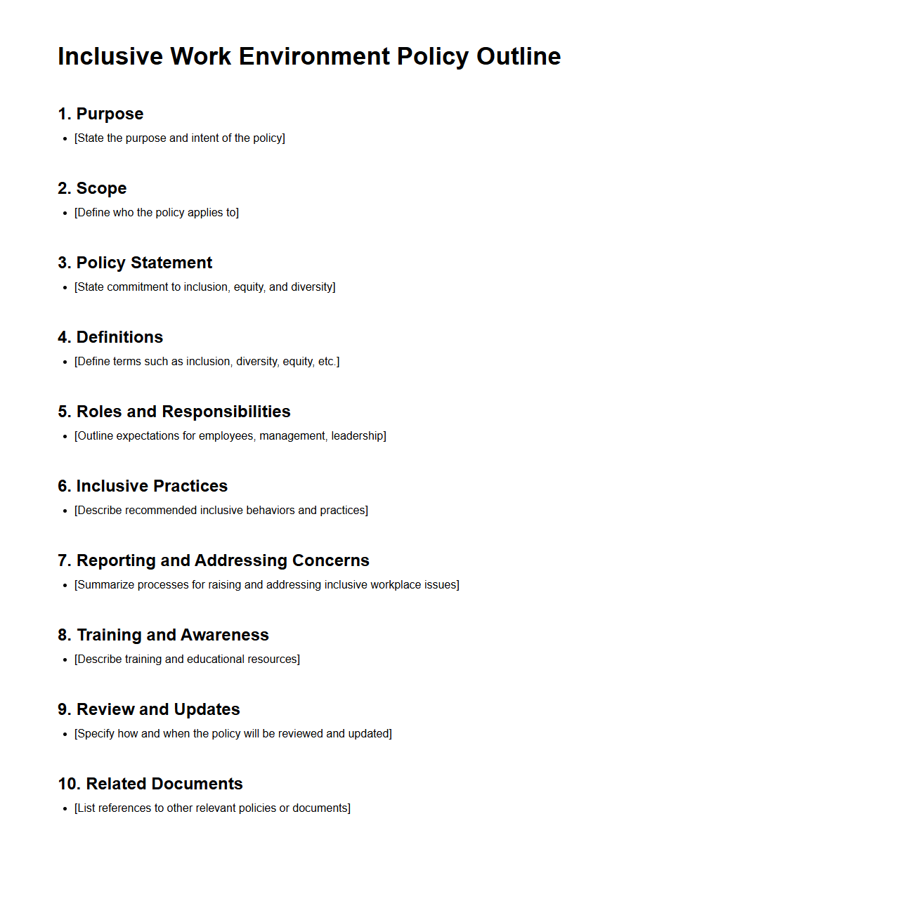 Blank Inclusive Work Environment Policy Outline