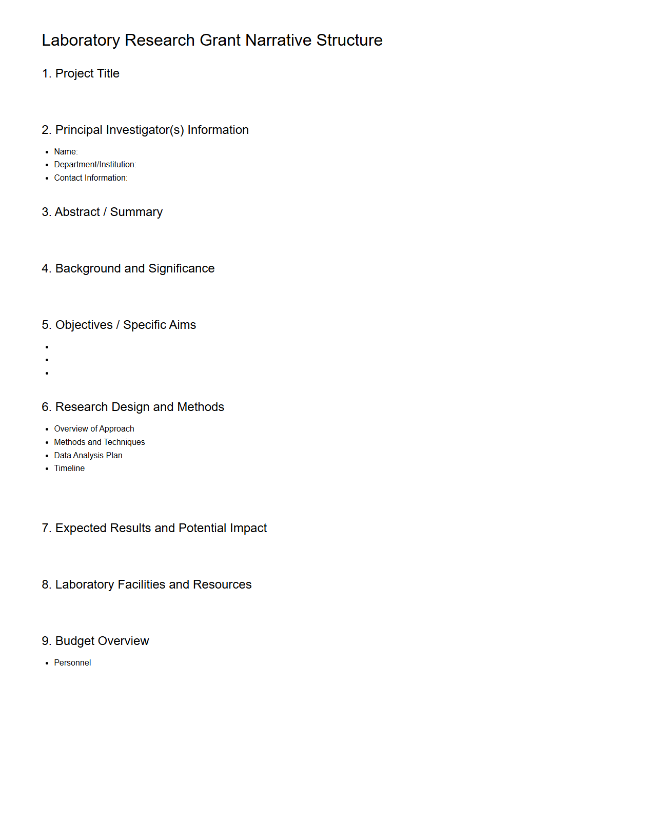 Blank Laboratory Research Grant Narrative Structure