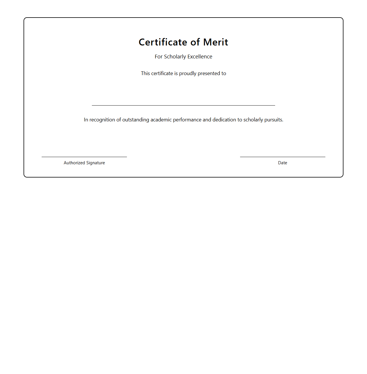 Blank Merit Certificate Template for Scholarly Excellence