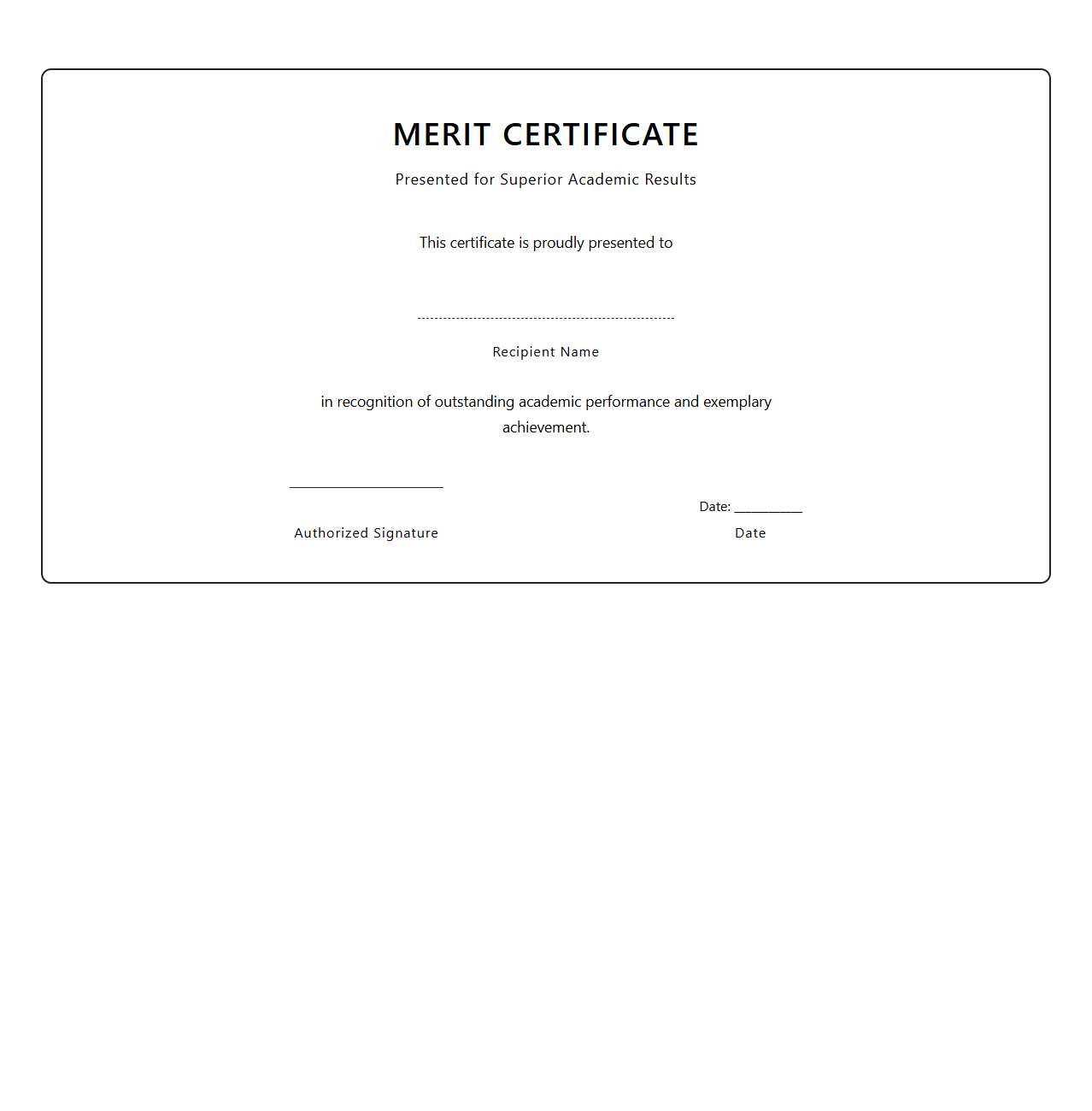 Blank Merit Certificate Template for Superior Academic Results