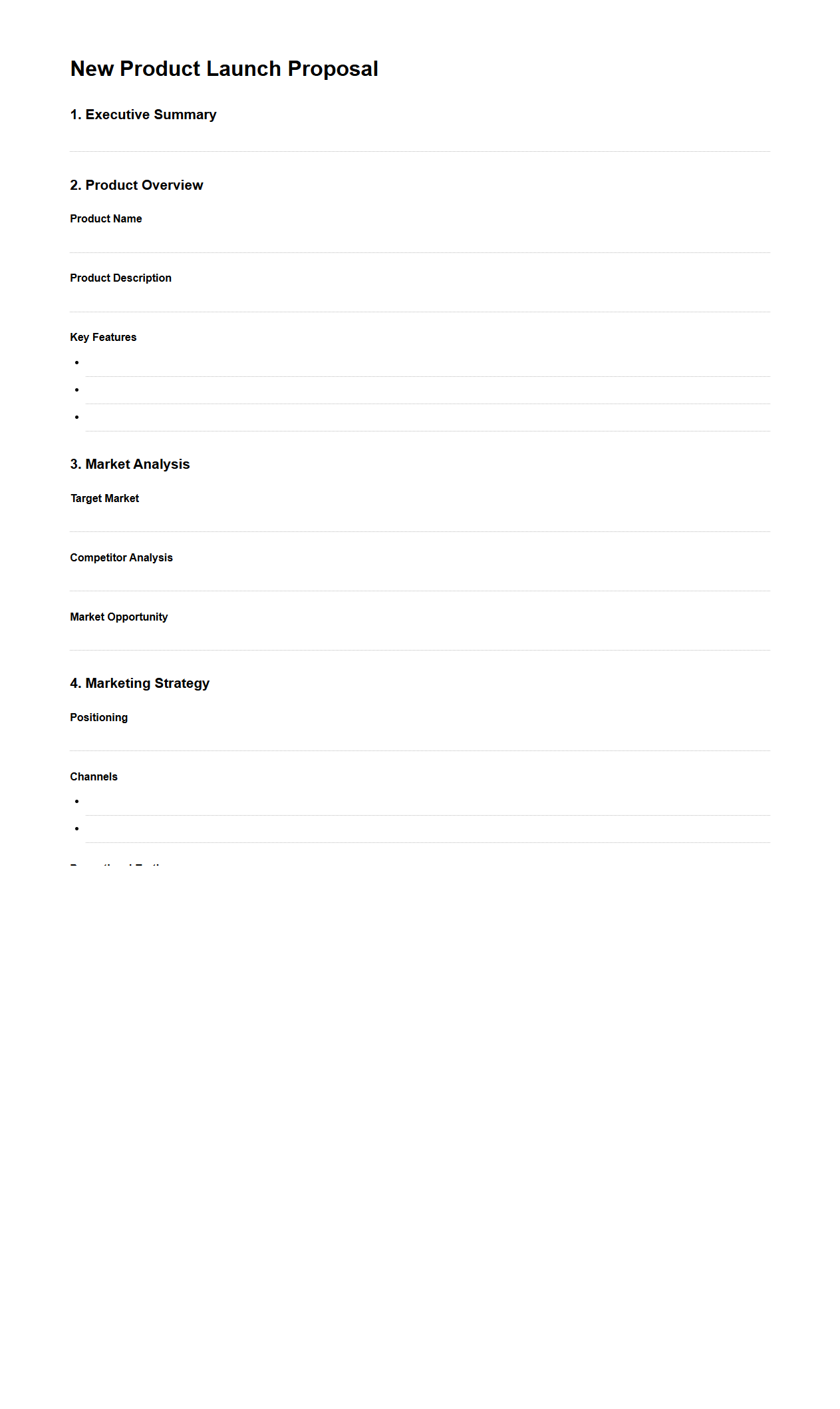 Blank New Product Launch Proposal Template