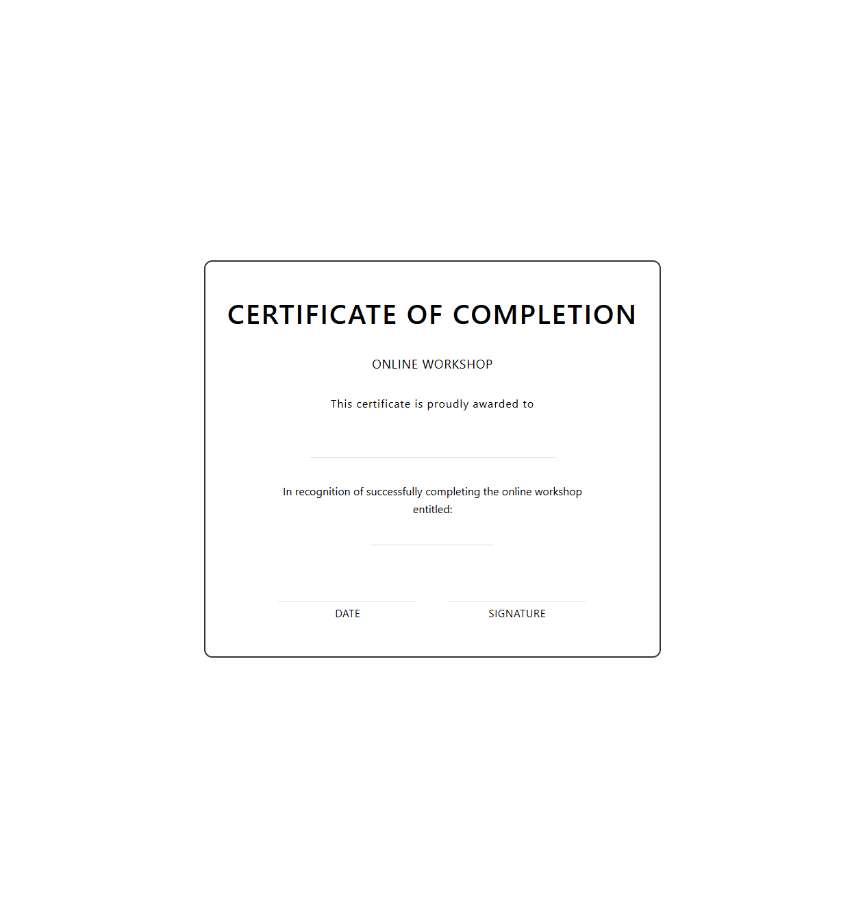 Blank Online Workshop Completion Certificate Template