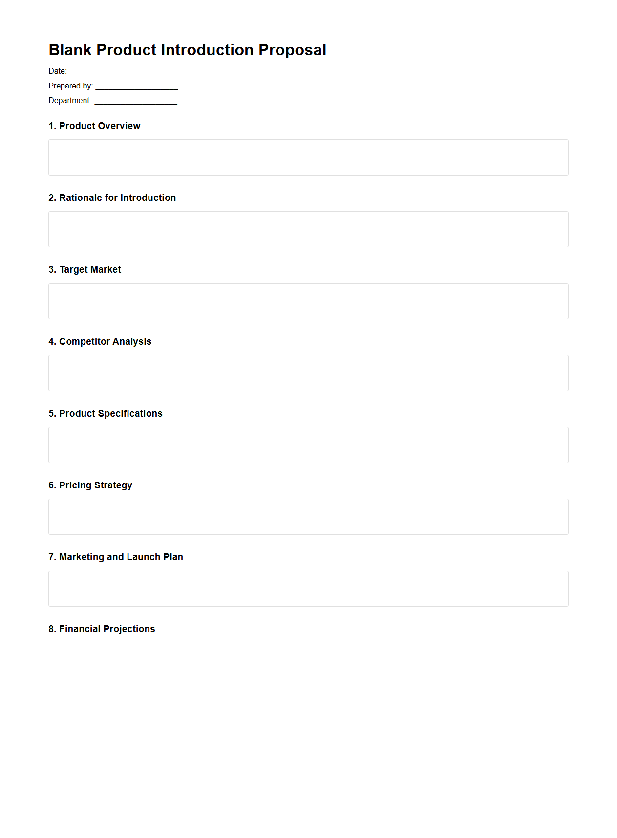 Blank Product Introduction Proposal Template