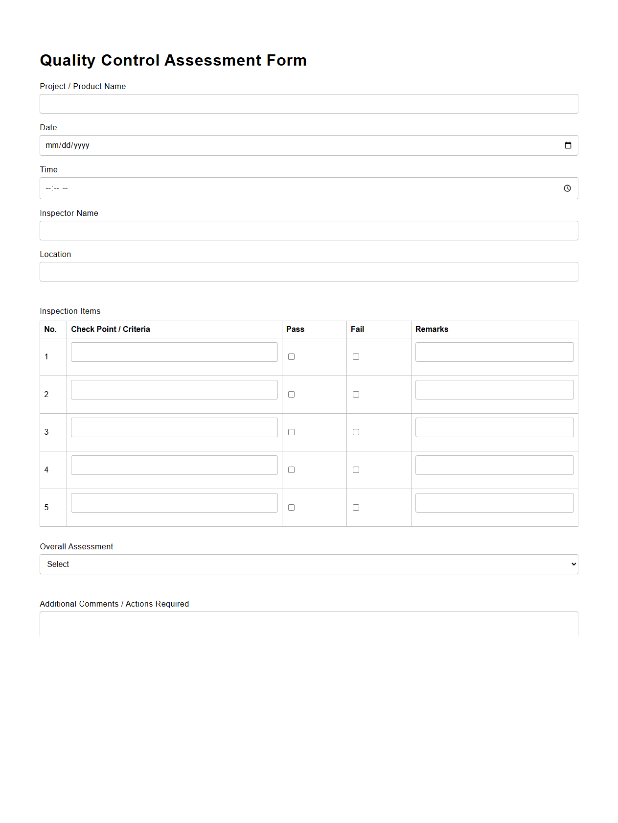 Blank Quality Control Assessment Form
