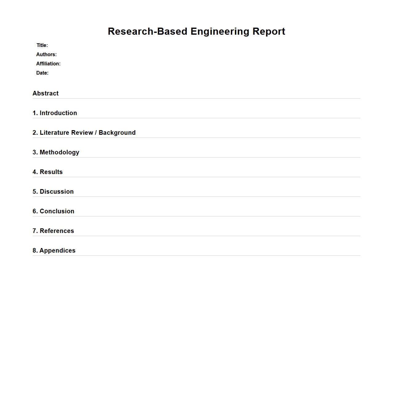 Blank Research-Based Engineering Report Format