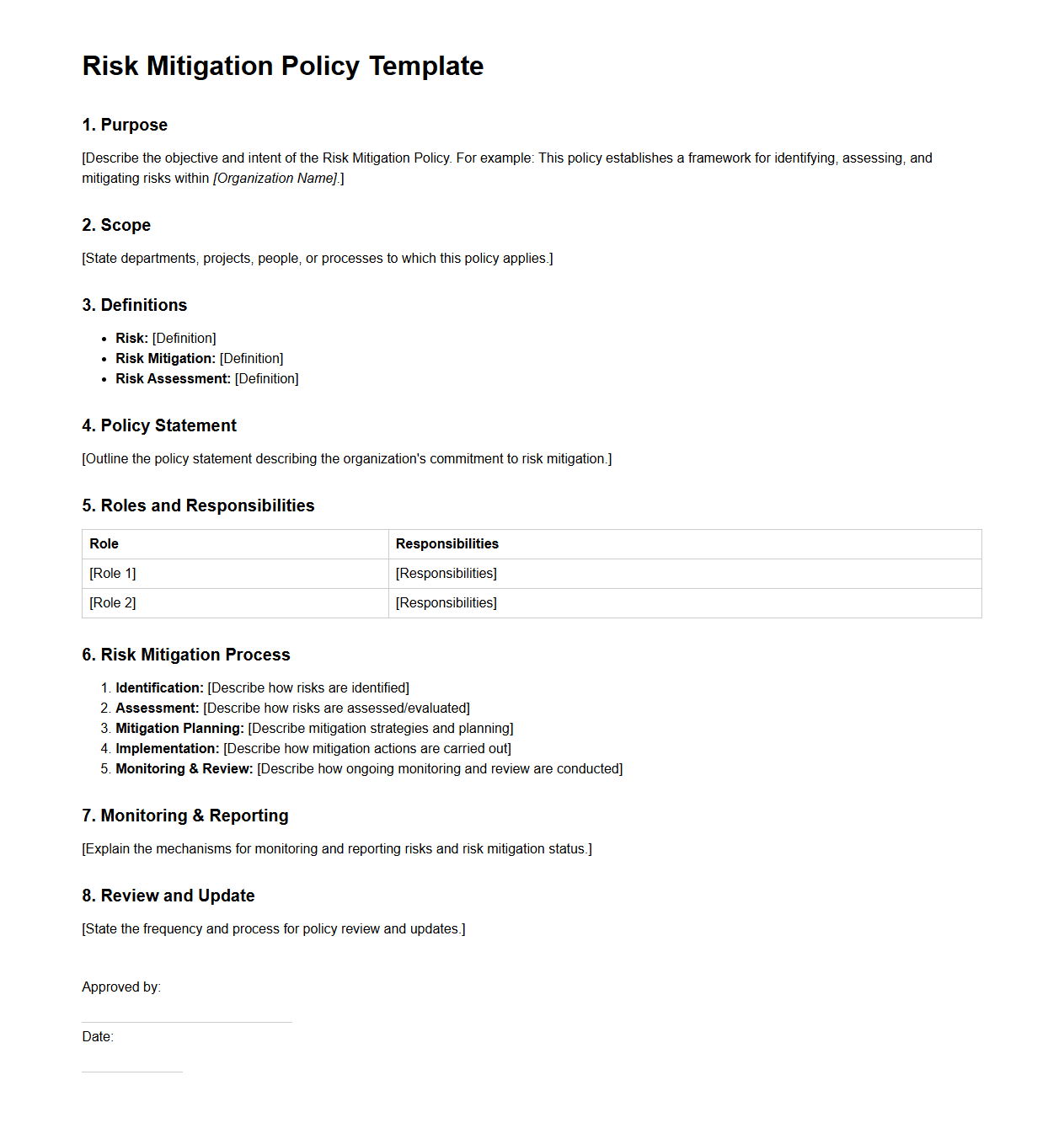 Blank Risk Mitigation Policy Template