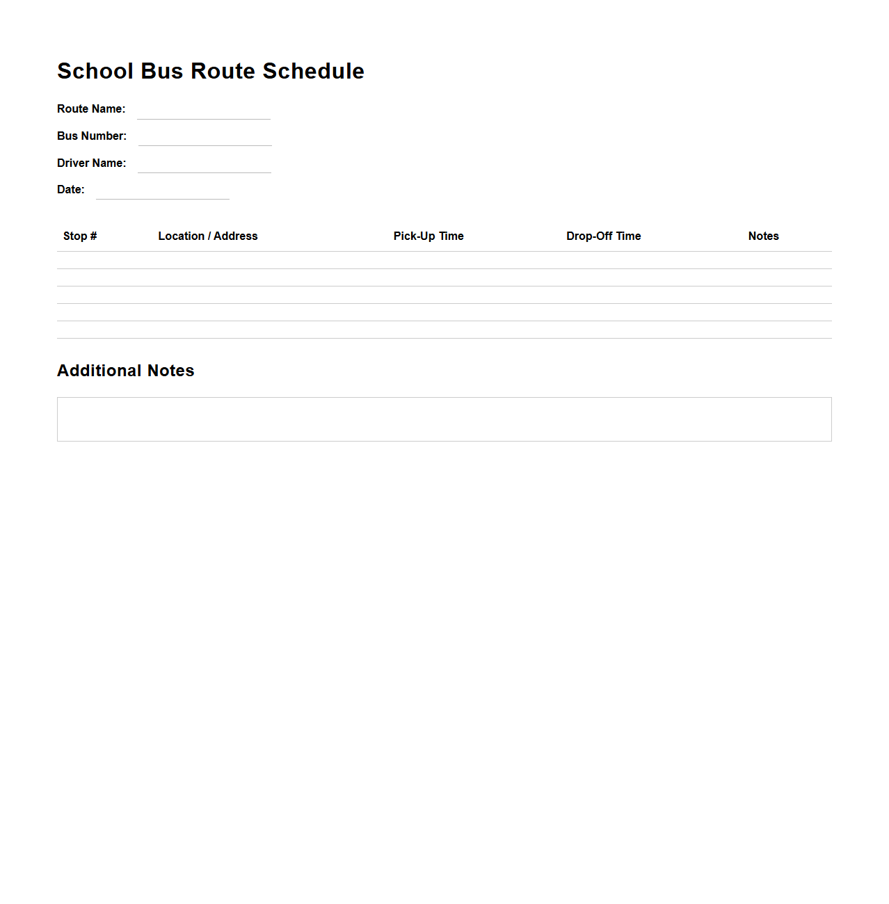 Blank School Bus Route Schedule Template