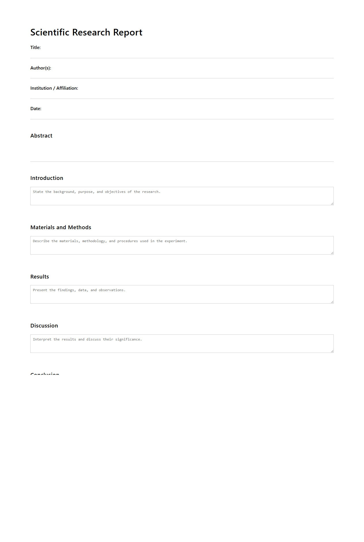 Blank Scientific Research Report Template