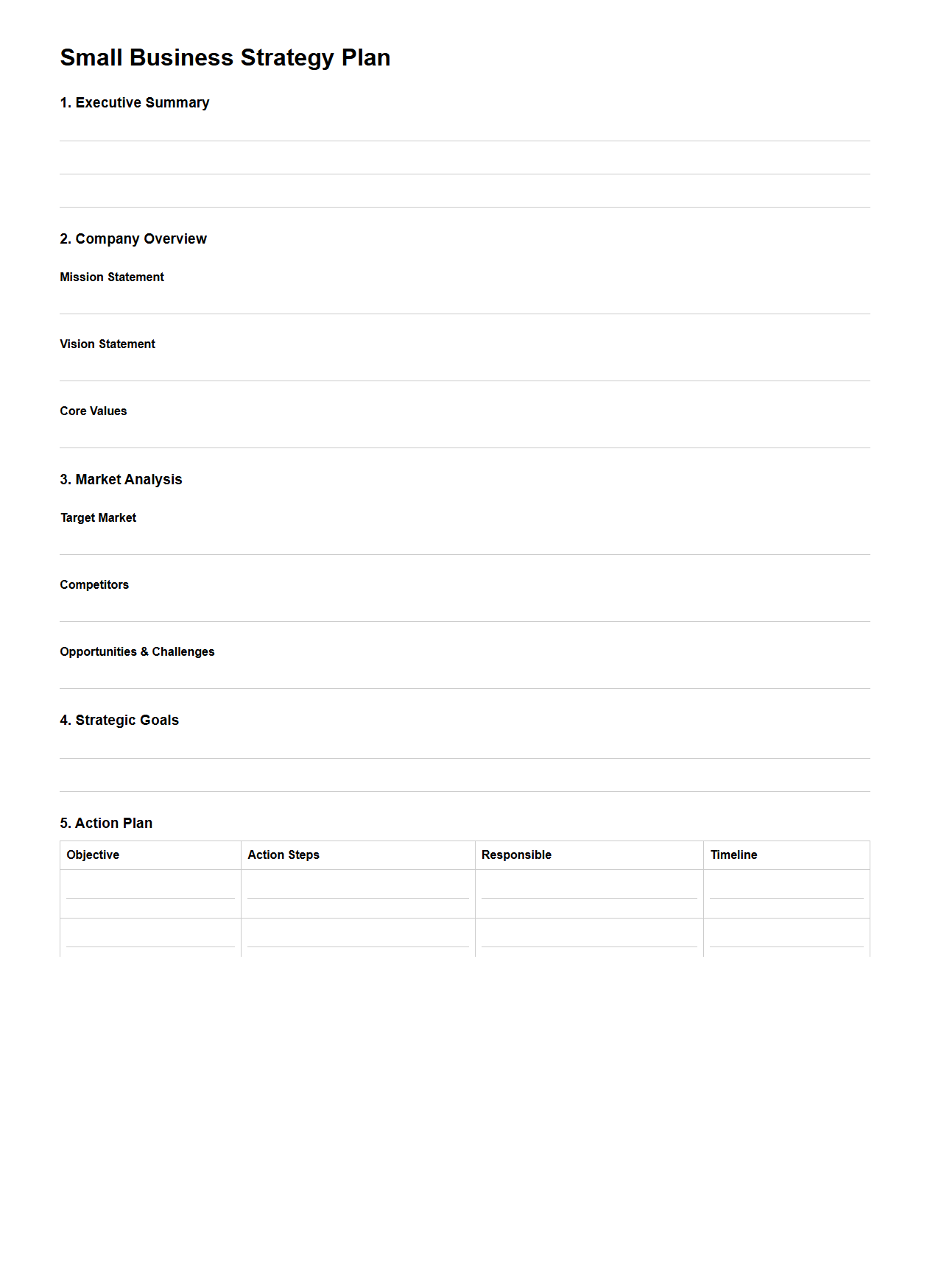Blank Small Business Strategy Plan Layout