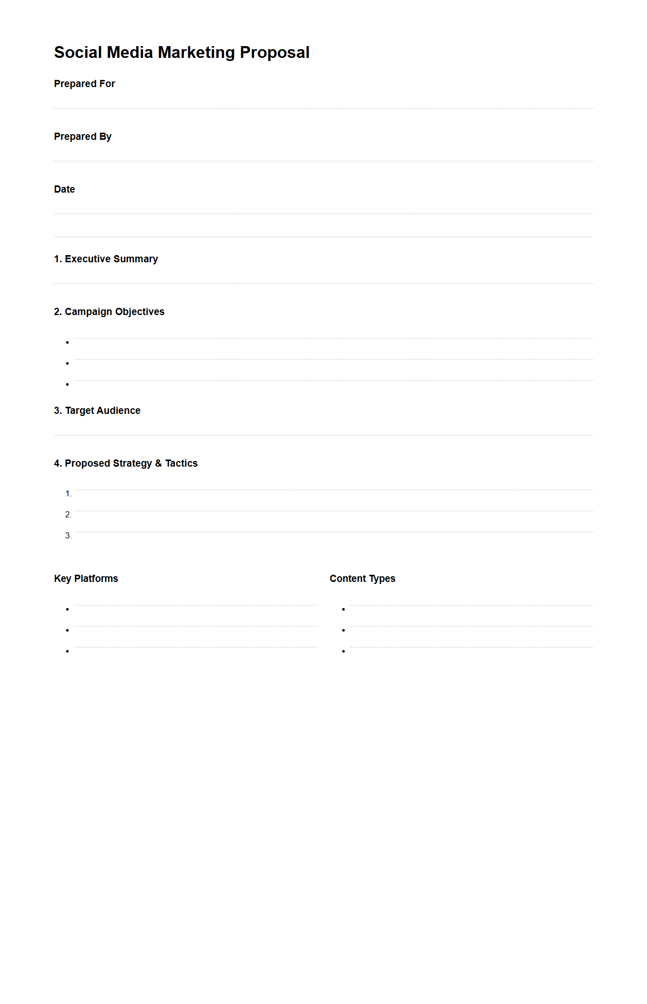 Blank Social Media Marketing Proposal Template for Campaigns
