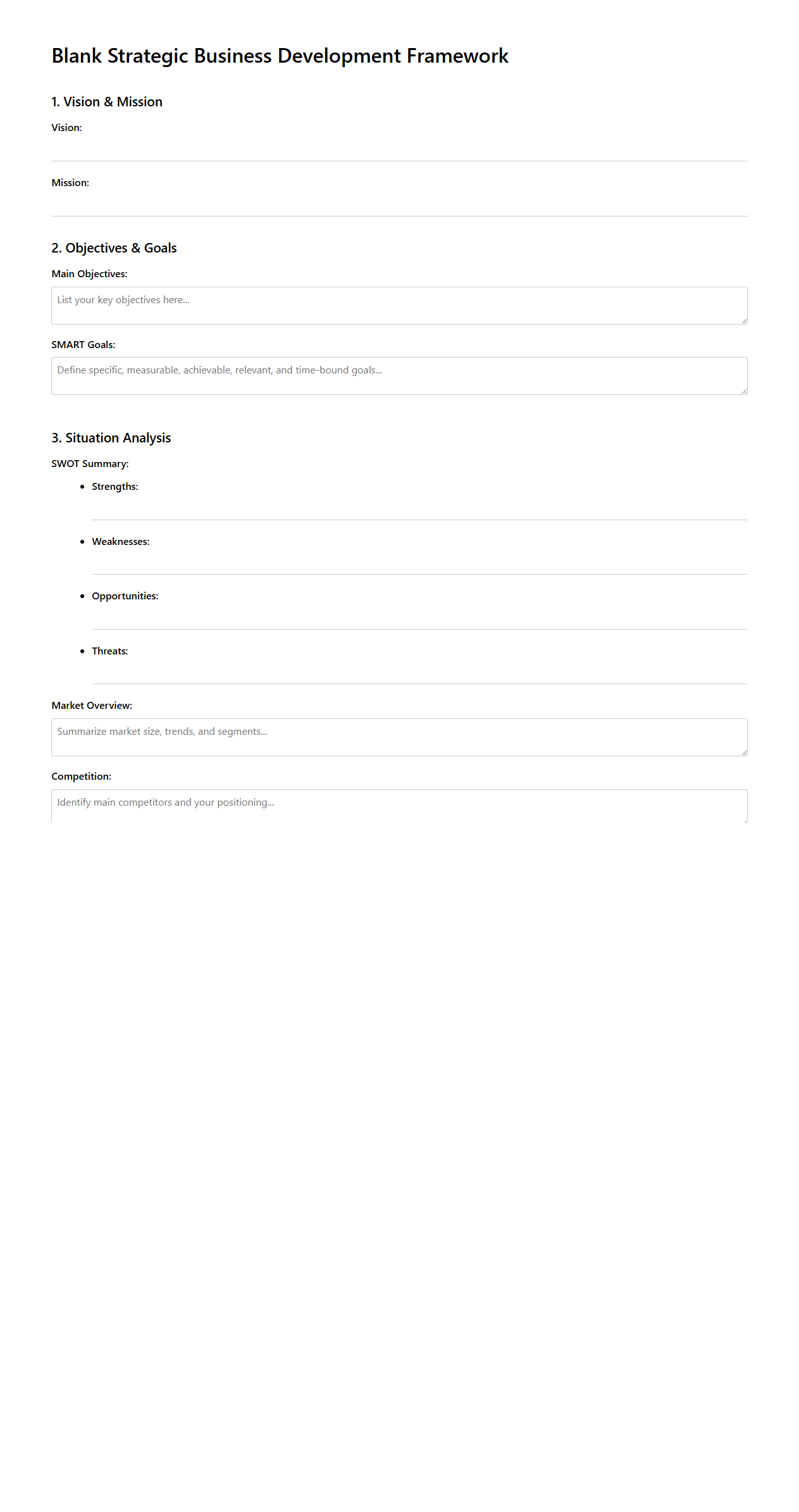 Blank Strategic Business Development Framework