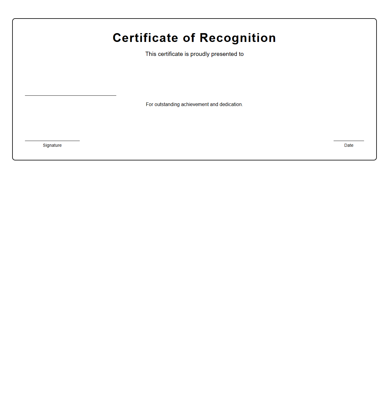 Blank Student Recognition Certificate Template