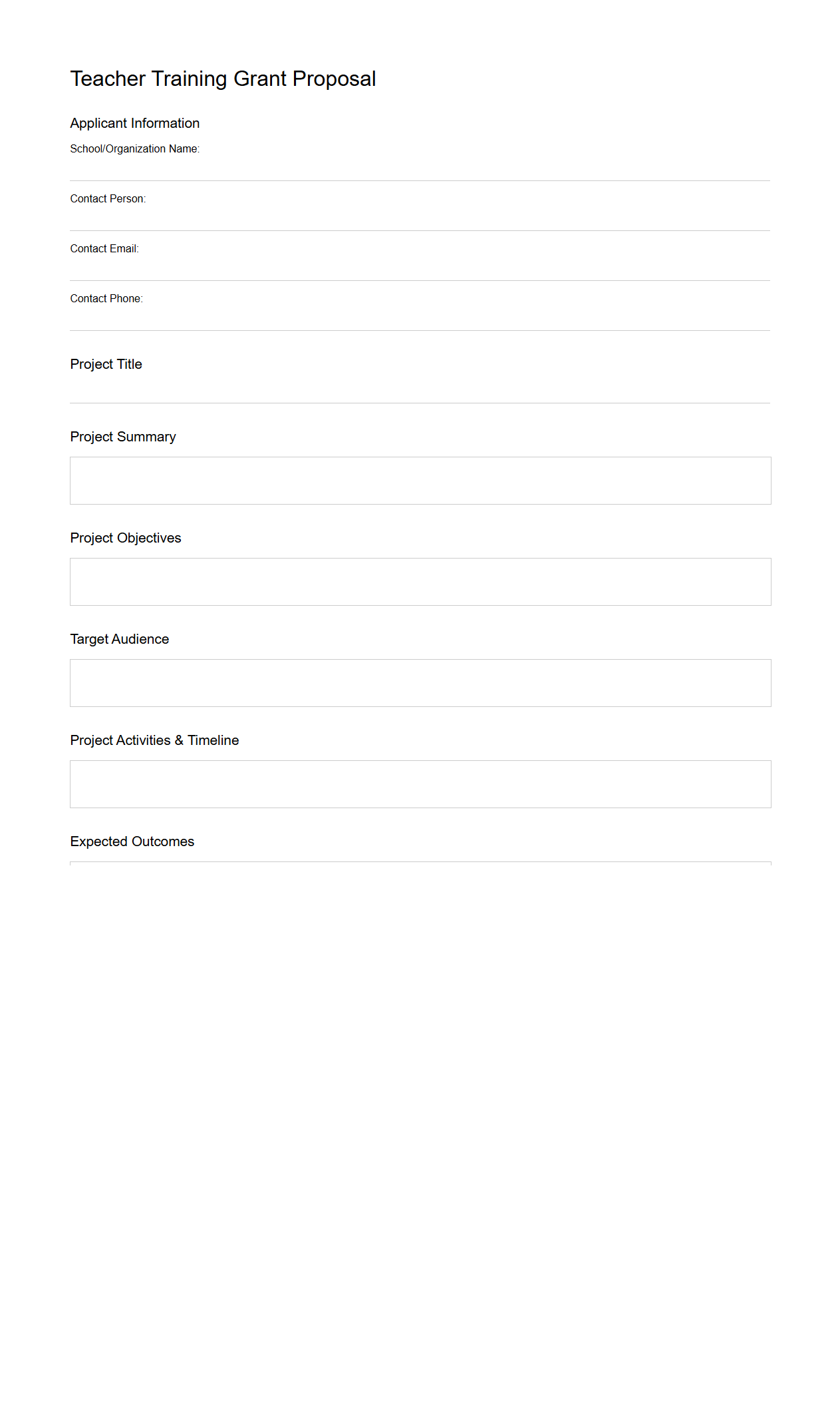 Blank Teacher Training Grant Proposal Template