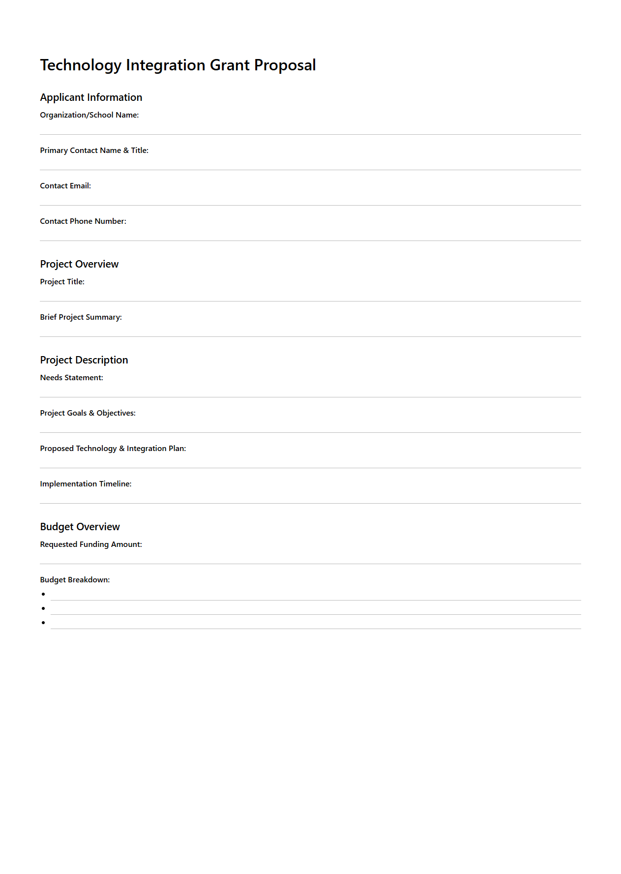 Blank Technology Integration Grant Proposal Template