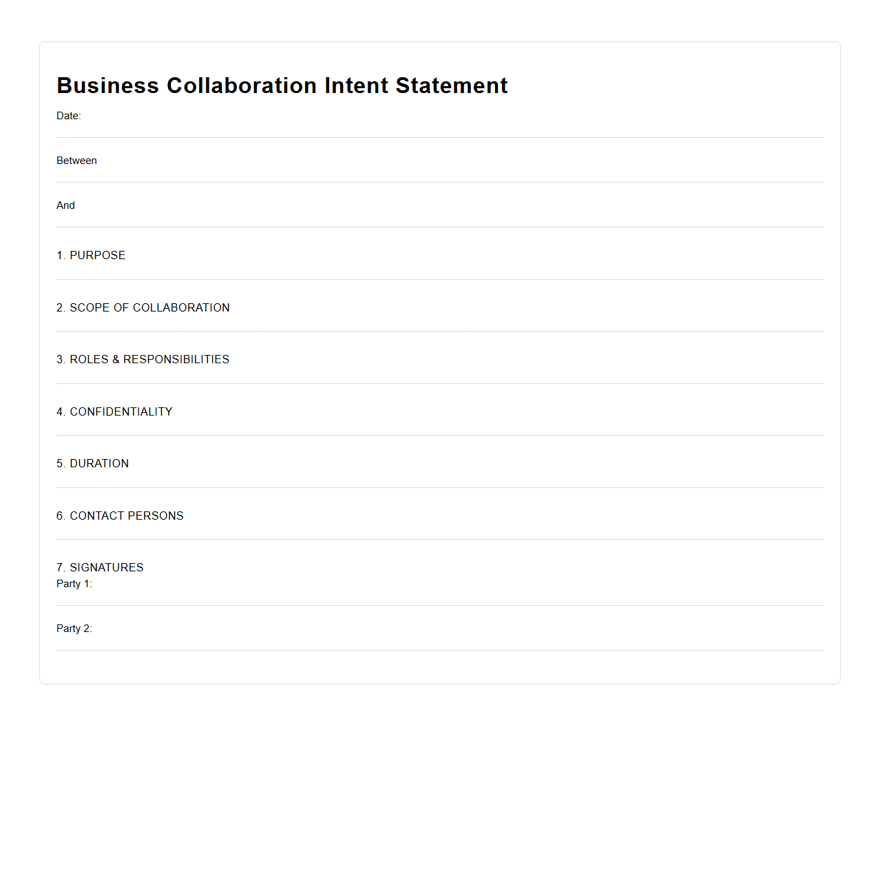 Business Collaboration Intent Statement Format