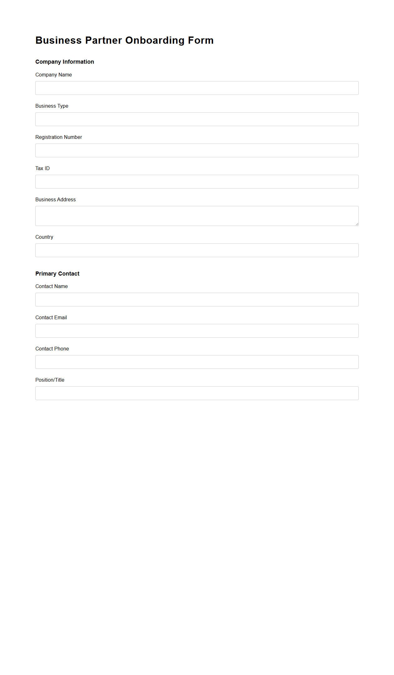 Business Partner Onboarding Form Template