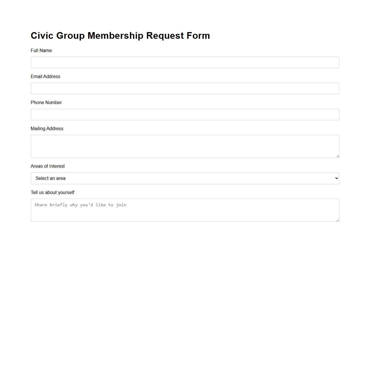Civic Group Membership Request Form