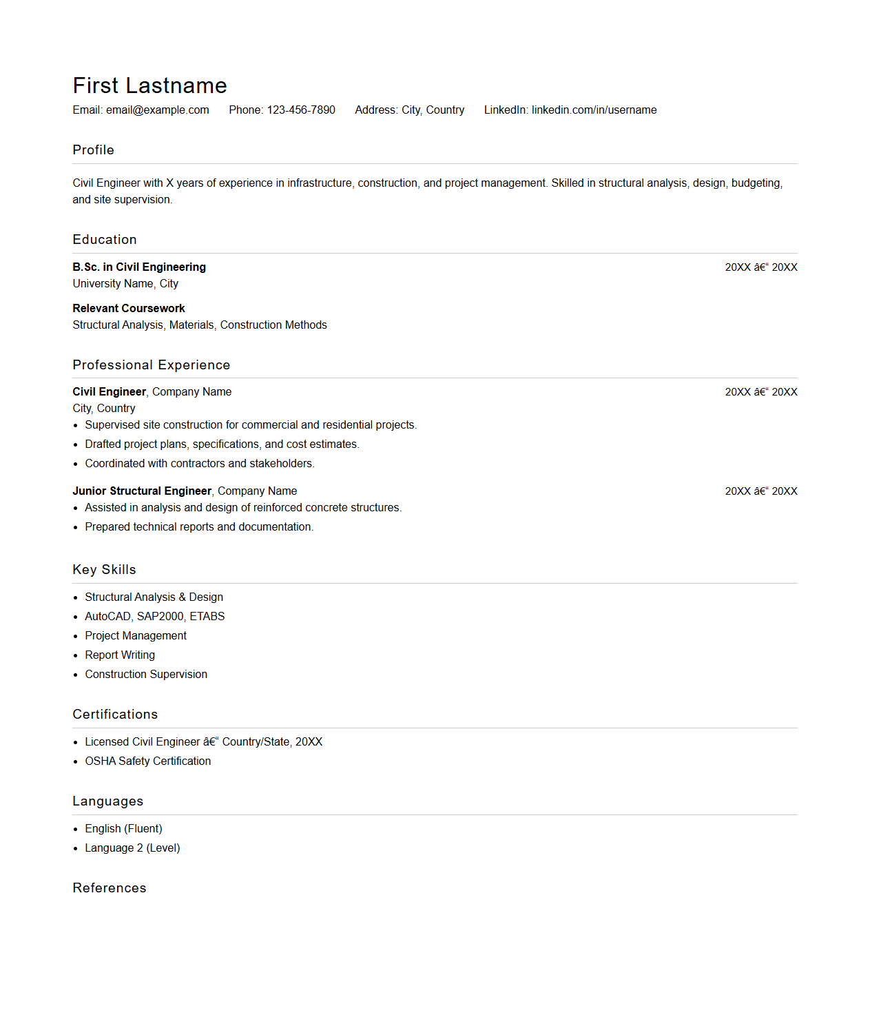 Civil Engineer Curriculum Vitae Layout